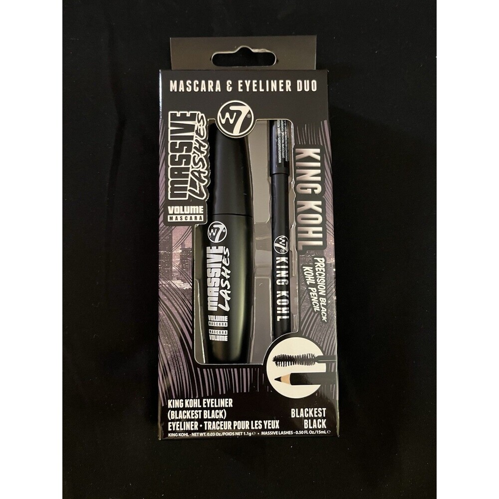 W7 Massive Lashes Vegan Mascara & King Kohl Eyeliner Duo Blackest Black 0.5oz